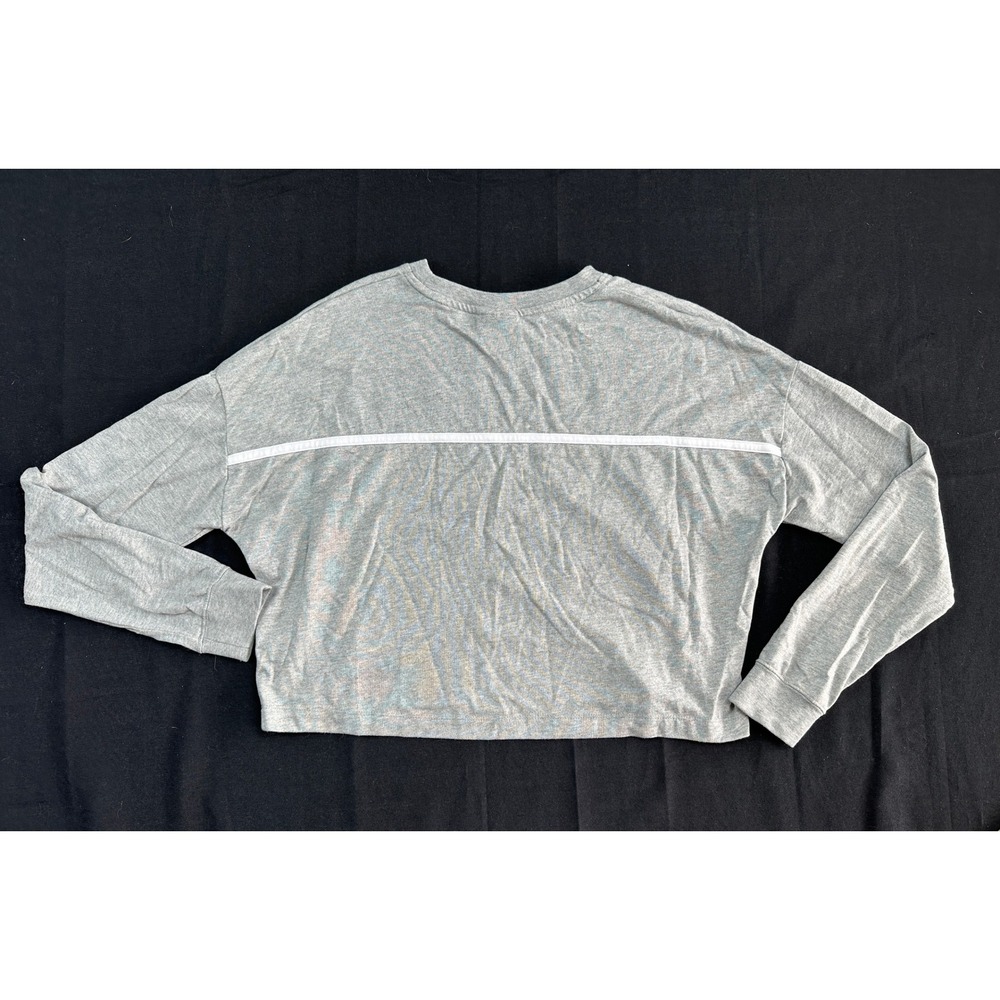 Nike Sportswear Womens Gray Long Sleeve Cropped T-Shirt White Stripe Small - Picture 2 of 6